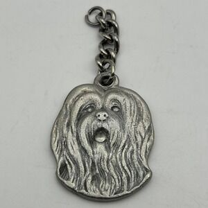 Vtg 1982 Rawcliff Pewter Dog Keychain I Love My Lhasa Apso Silver Tone USA Made